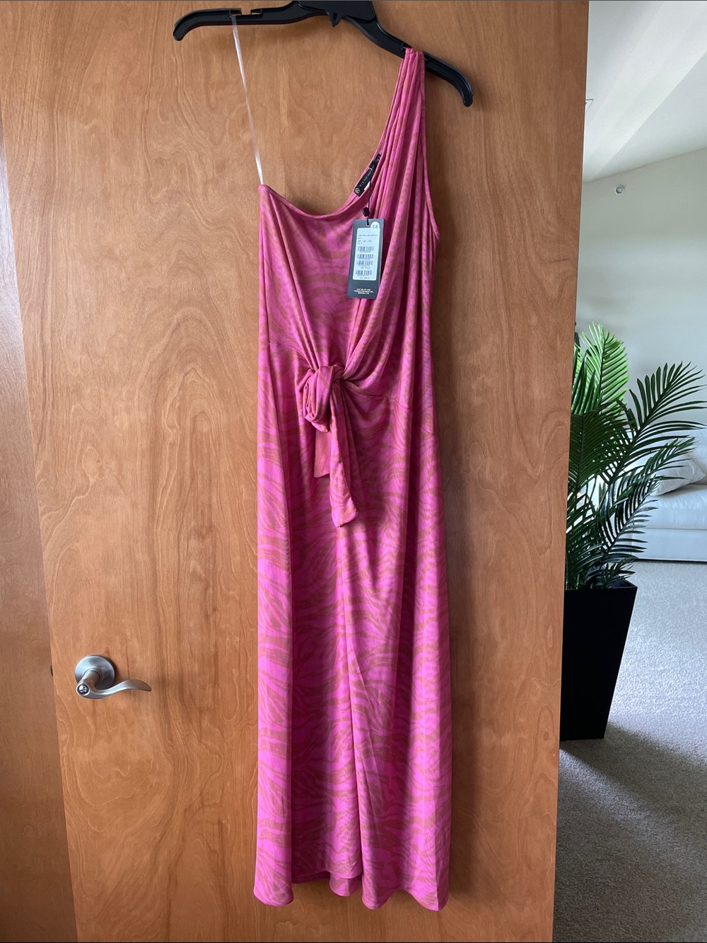 One-Shoulder Pink Tie-Front Swim Coverup Dress
